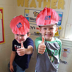 parkside preschoolers build a volcano for STEM camp project